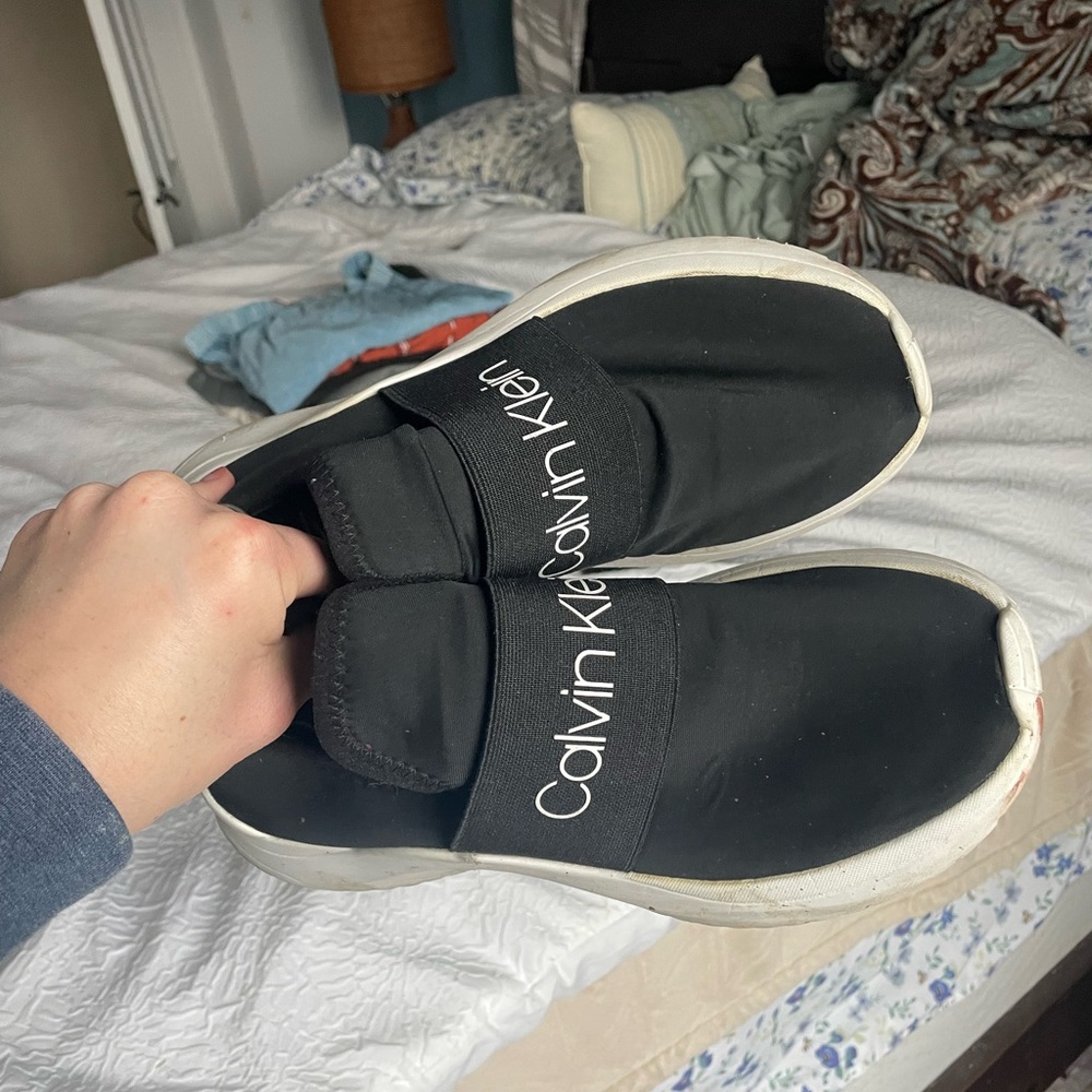 Calvin Klein Black and White Slip-On Shoes
